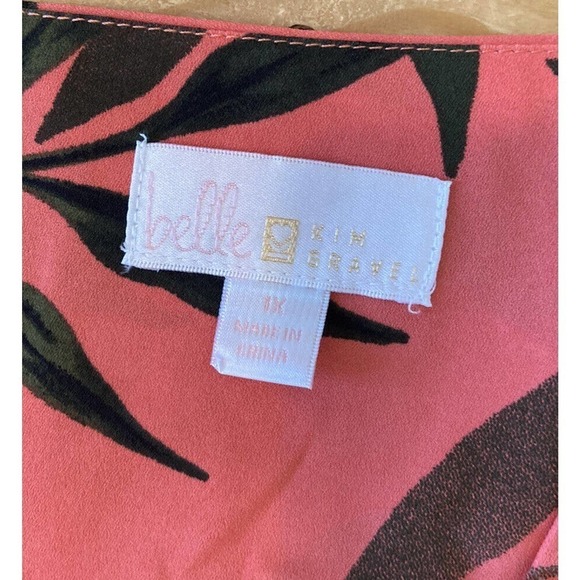 NEW Belle By Kim Gravel Safari Print Smocked Blouse Size 1X Women’s Coral - Picture 3 of 7